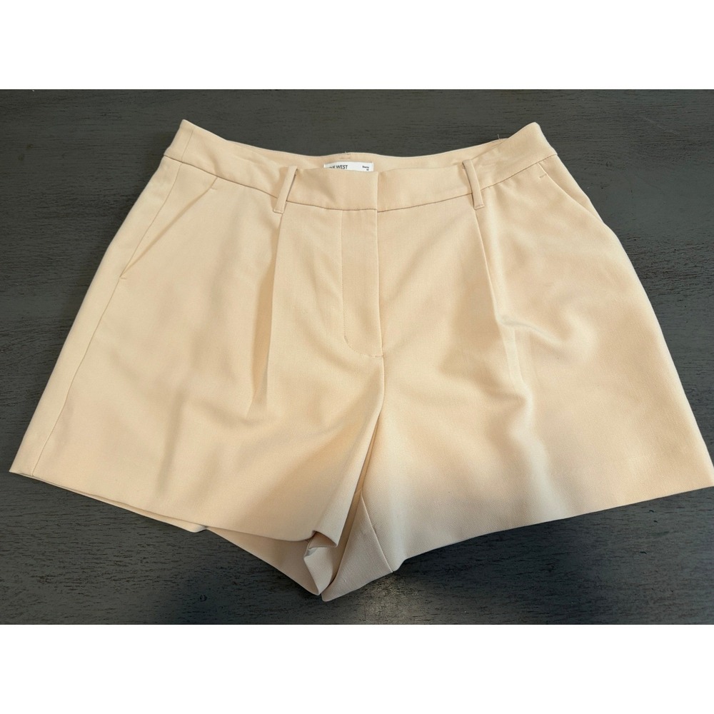 Nine West Beige Pleated Tailored Shorts Womens 14 High Rise Stretch Dressy Tan